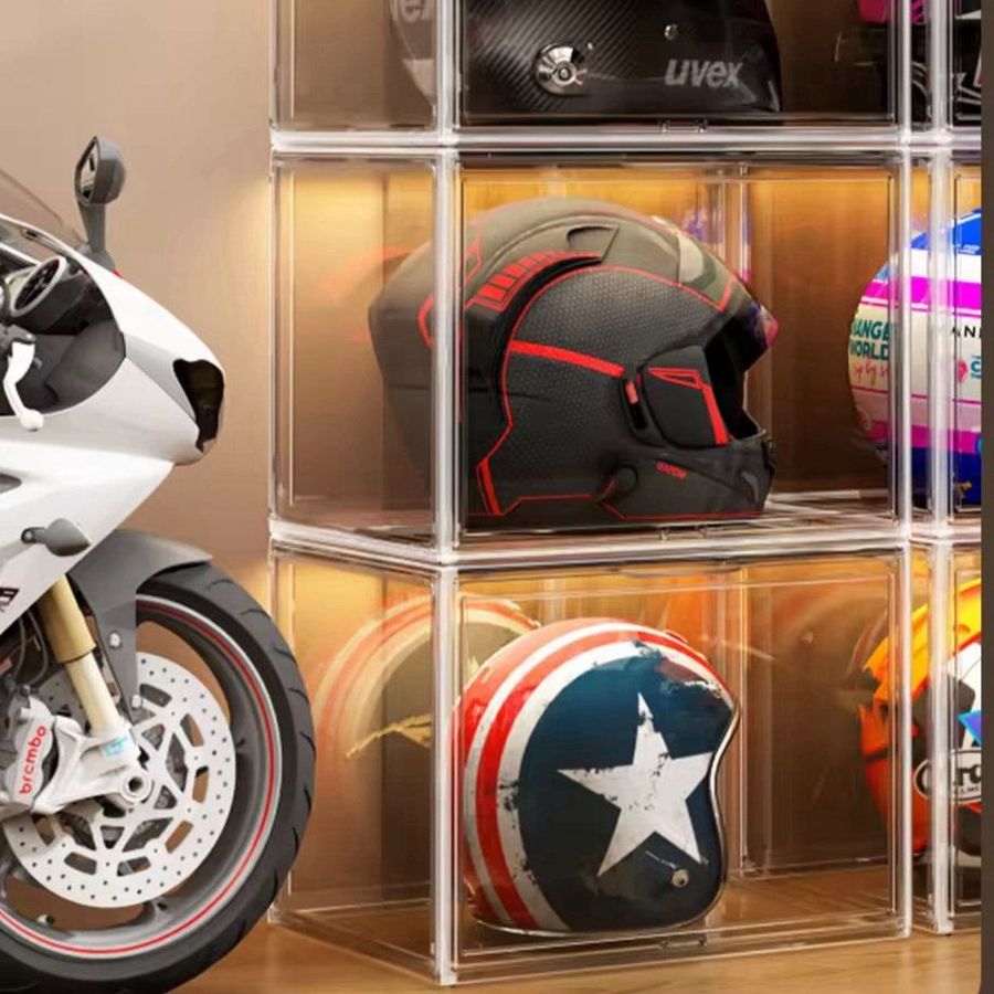 360° Clear Acrylic Helmet Display Case - Dustproof Protective Stand